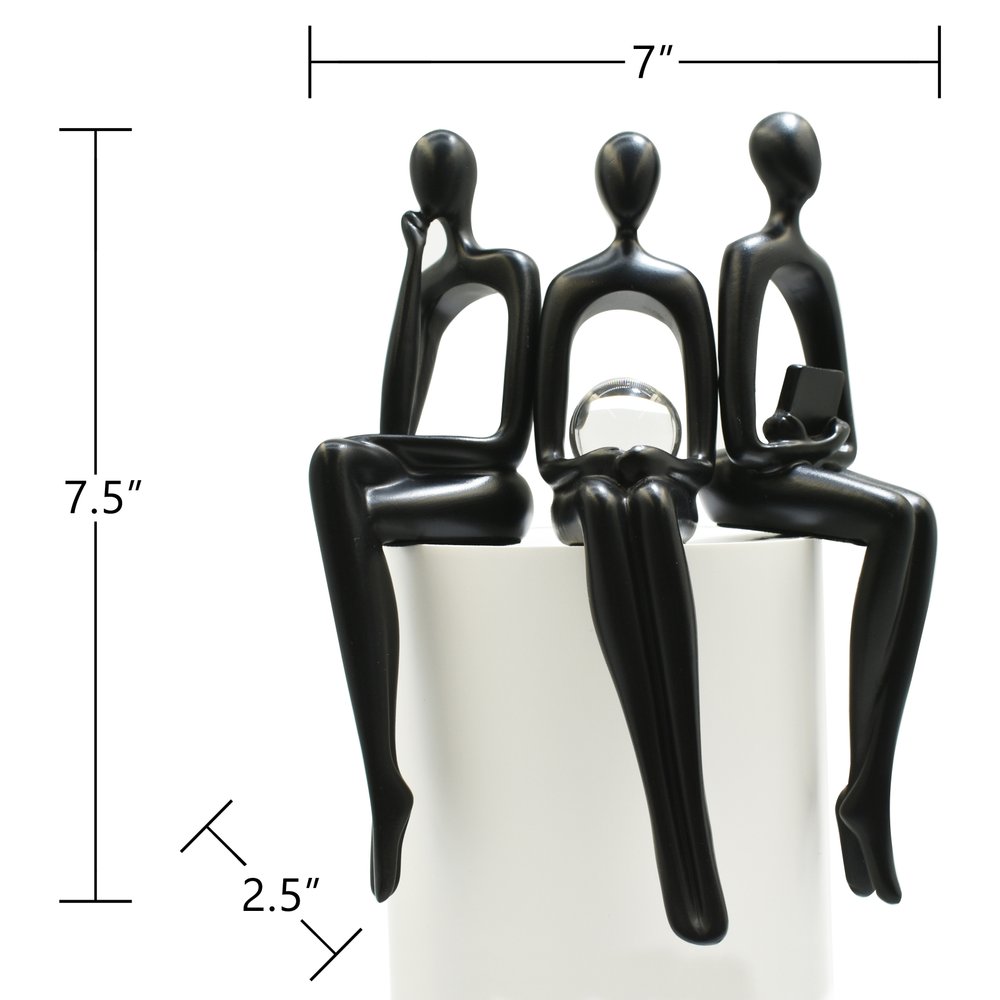 Set of Three Black Resin People Tabletop Sculpture