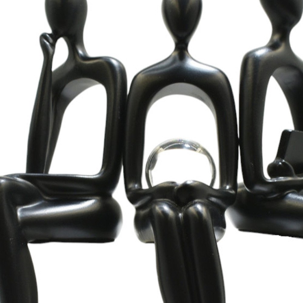 Set of Three Black Resin People Tabletop Sculpture