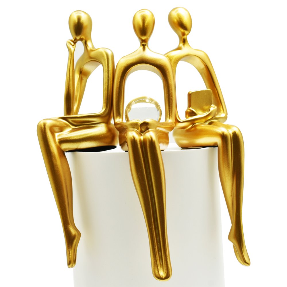 Set of Three Gold Resin People Tabletop Sculpture