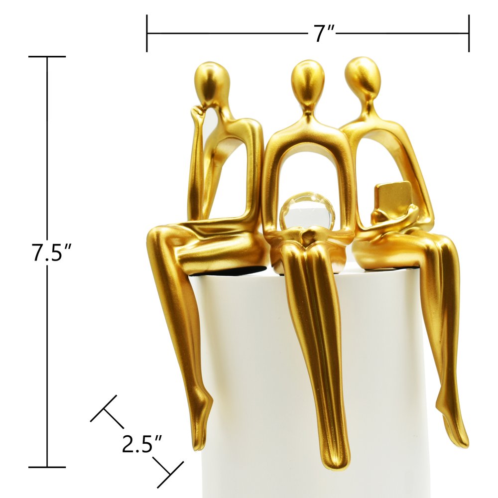 Set of Three Gold Resin People Tabletop Sculpture