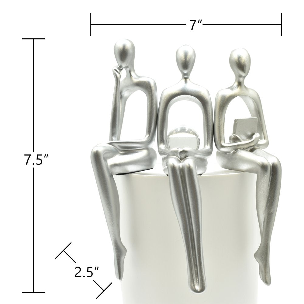 Set of Three Silver Resin People Tabletop Sculpture