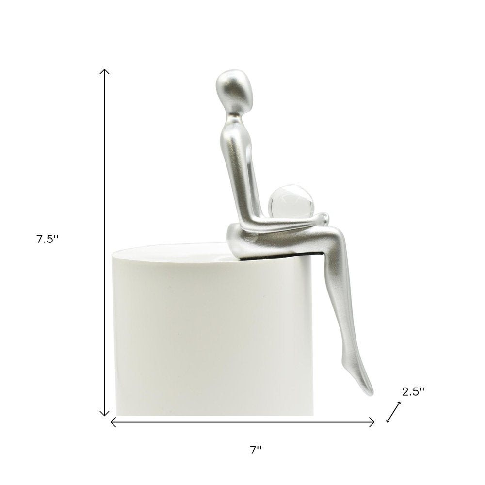 Set of Three Silver Resin People Tabletop Sculpture