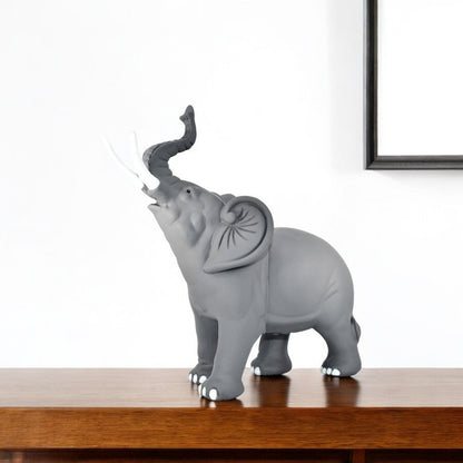 7" Stone And White Resin Elephant Tabletop Sculpture