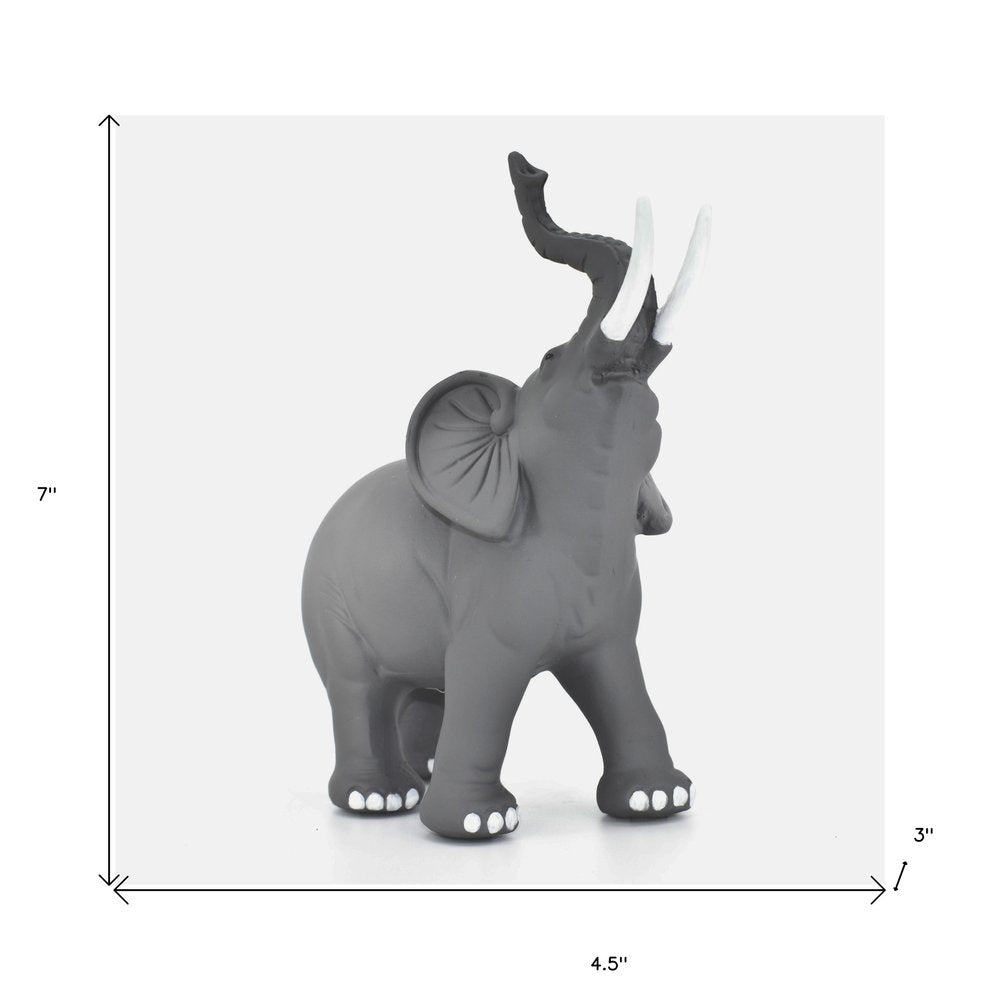7" Stone And White Resin Elephant Tabletop Sculpture