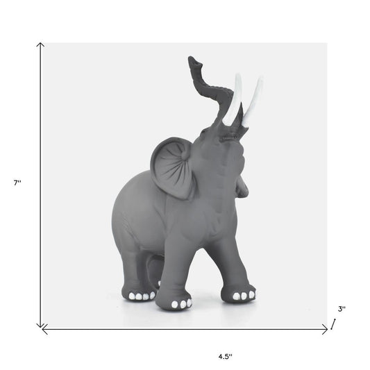 7" Stone And White Resin Elephant Tabletop Sculpture
