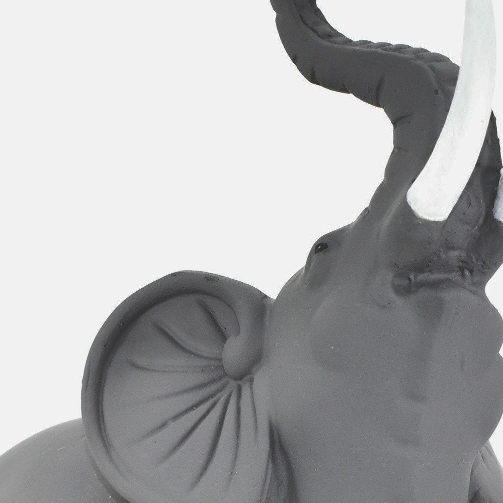 7" Stone And White Resin Elephant Tabletop Sculpture