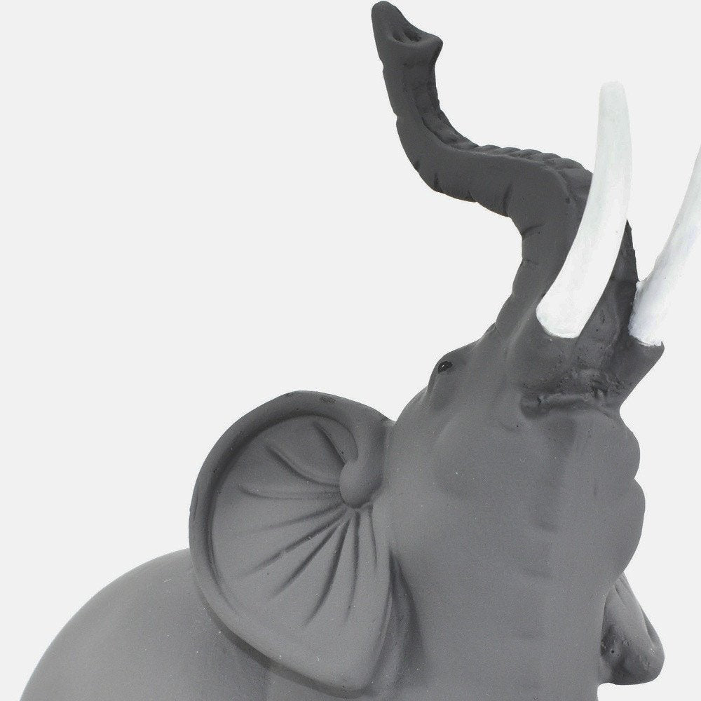 7" Stone And White Resin Elephant Tabletop Sculpture