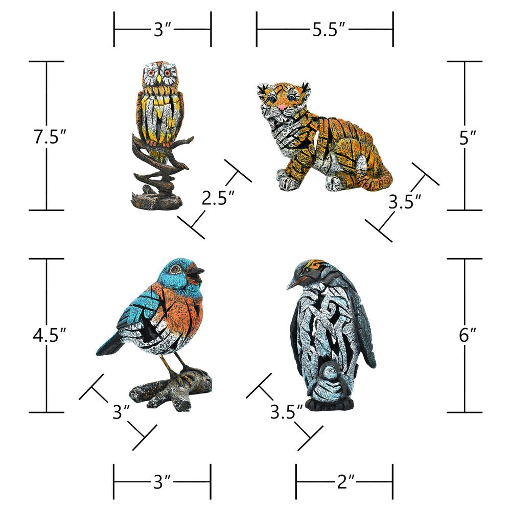 Set of Eight Brown White And Black Resin Wilderness Tabletop Sculpture