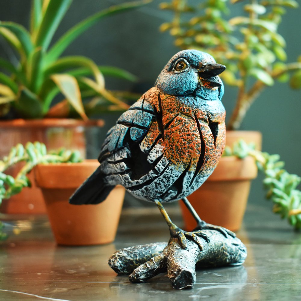 5" Blue Orange And White Resin Bird Tabletop Sculpture