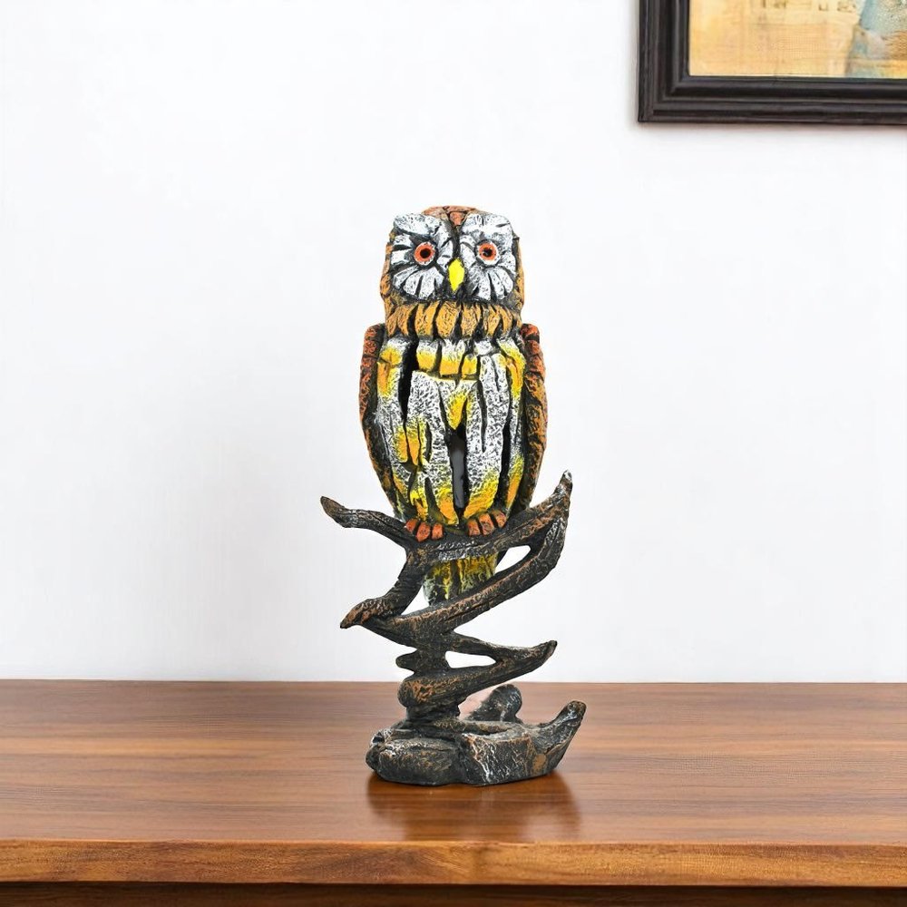 8" Brown Yellow And White Resin Owl Tabletop Sculpture