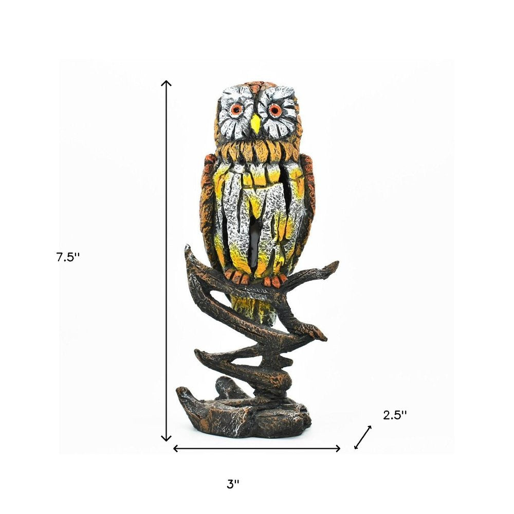 8" Brown Yellow And White Resin Owl Tabletop Sculpture