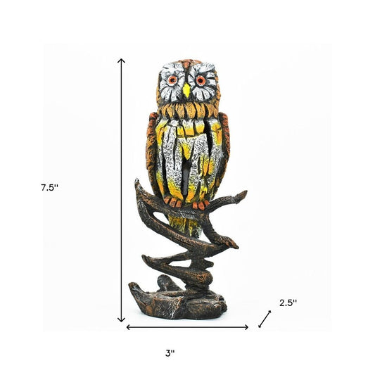 8" Brown Yellow And White Resin Owl Tabletop Sculpture