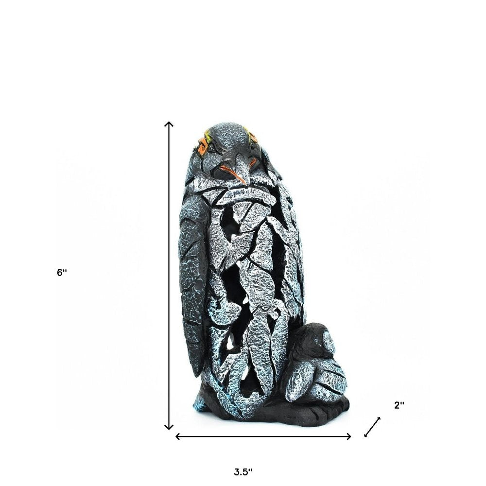 6" Black Blue And Orange Resin Penguin Tabletop Sculpture