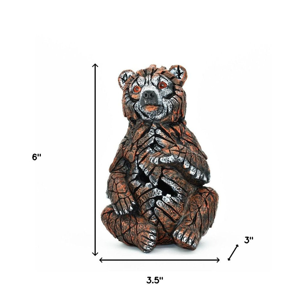 6" Brown White And Black Resin Bear Tabletop Sculpture