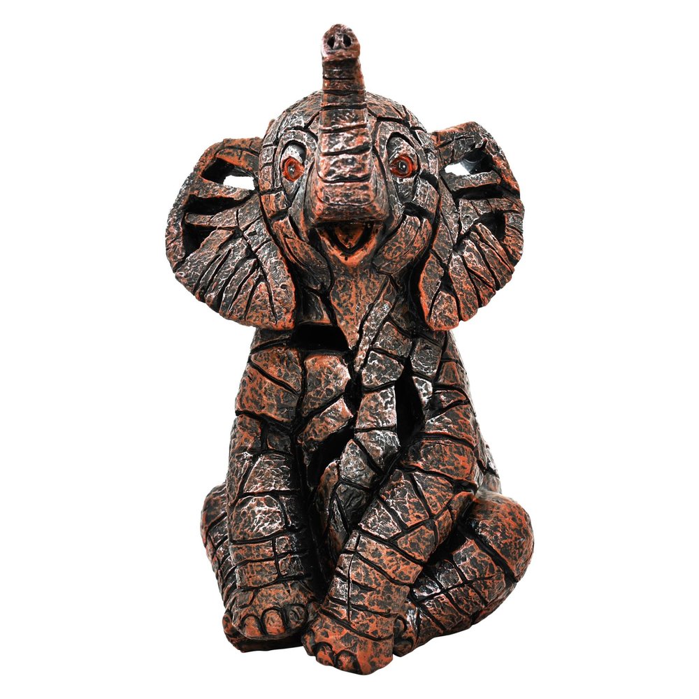 6" Brown And White Resin Elephant Tabletop Sculpture