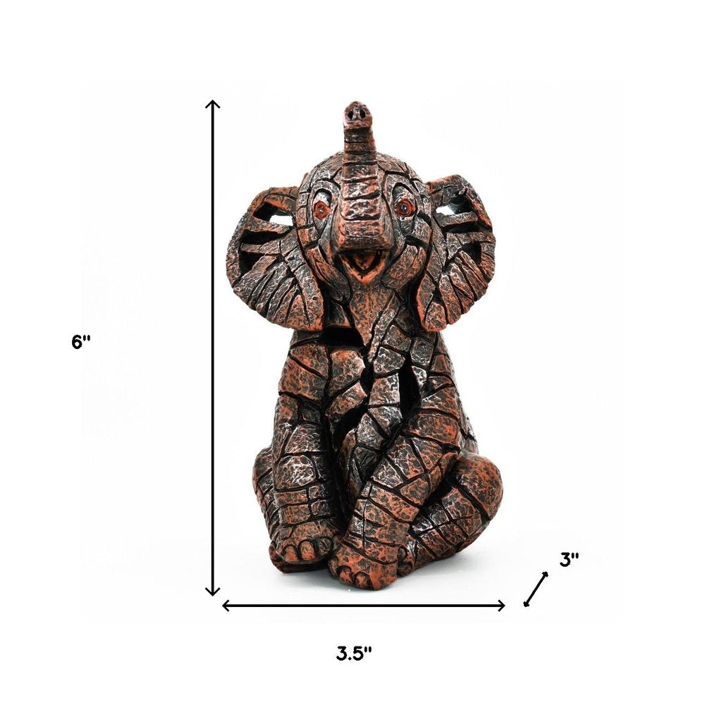 6" Brown And White Resin Elephant Tabletop Sculpture