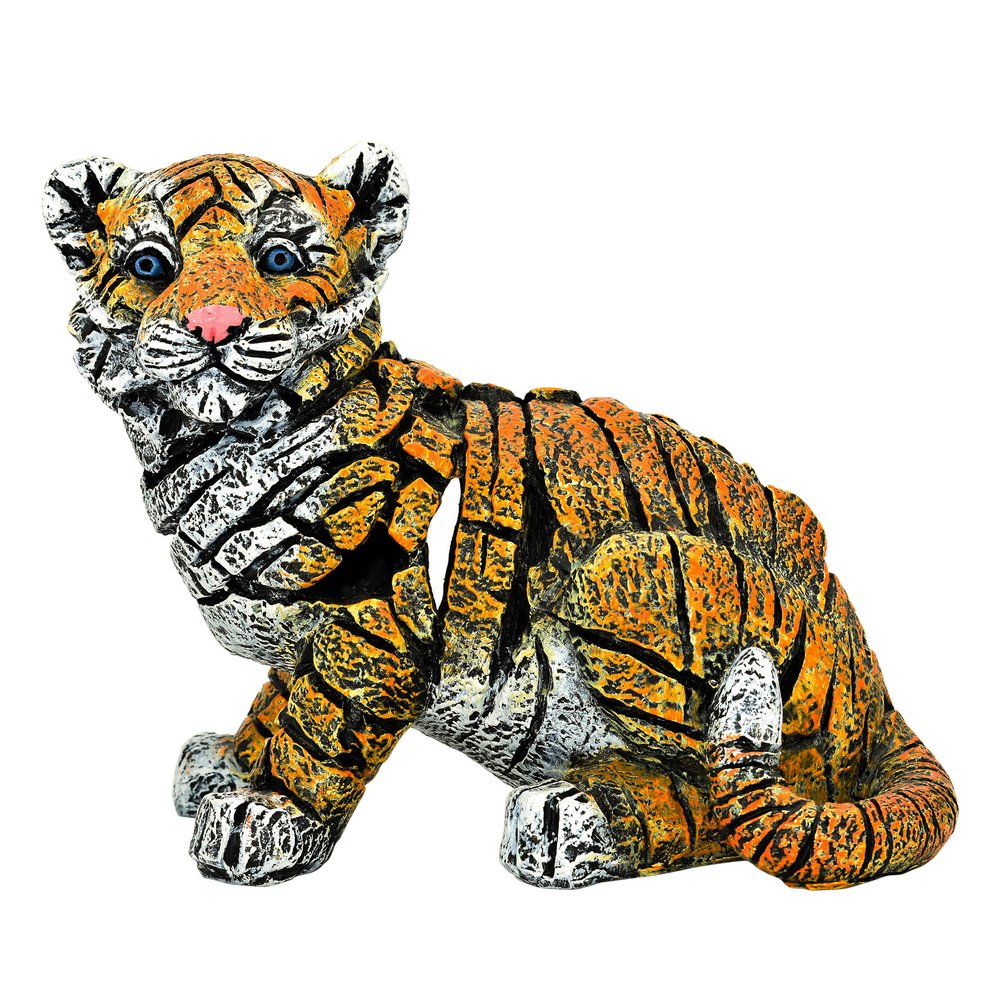 5" Orange White And Black Resin Tiger Tabletop Sculpture