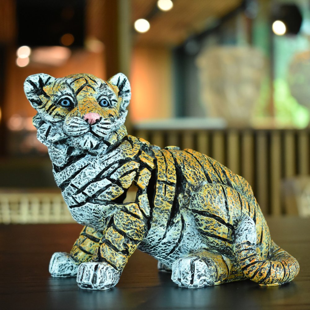 5" Orange White And Black Resin Tiger Tabletop Sculpture