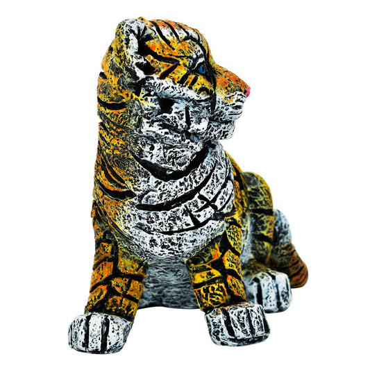 5" Orange White And Black Resin Tiger Tabletop Sculpture