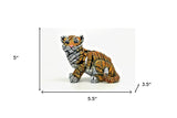 5" Orange White And Black Resin Tiger Tabletop Sculpture