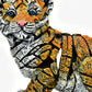 5" Orange White And Black Resin Tiger Tabletop Sculpture