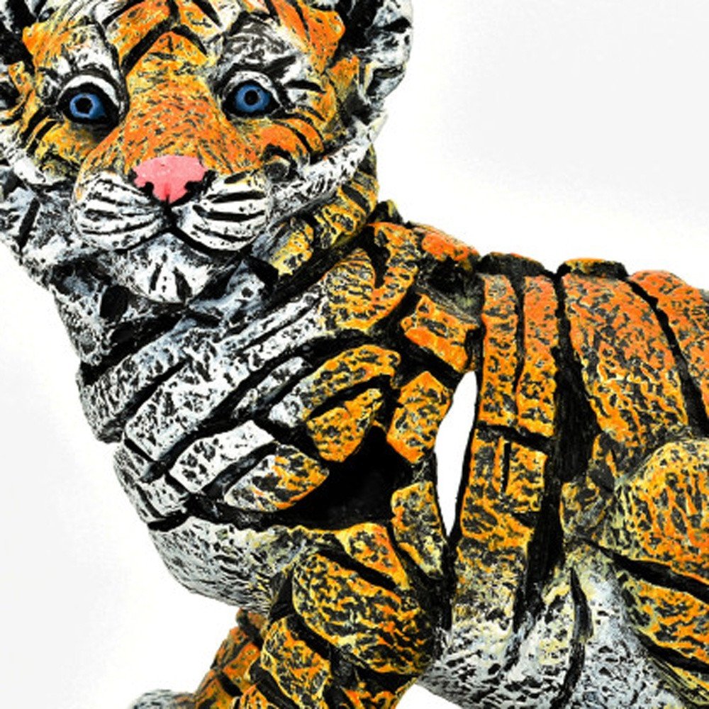 5" Orange White And Black Resin Tiger Tabletop Sculpture
