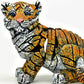 5" Orange White And Black Resin Tiger Tabletop Sculpture