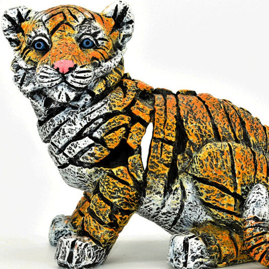 5" Orange White And Black Resin Tiger Tabletop Sculpture