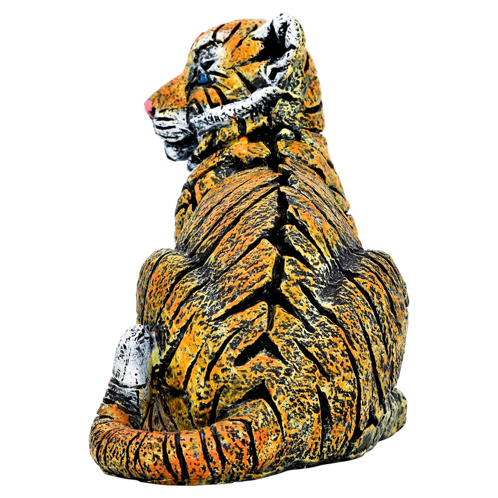 5" Orange White And Black Resin Tiger Tabletop Sculpture