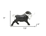 5" Black And Silver Resin Bull Tabletop Sculpture