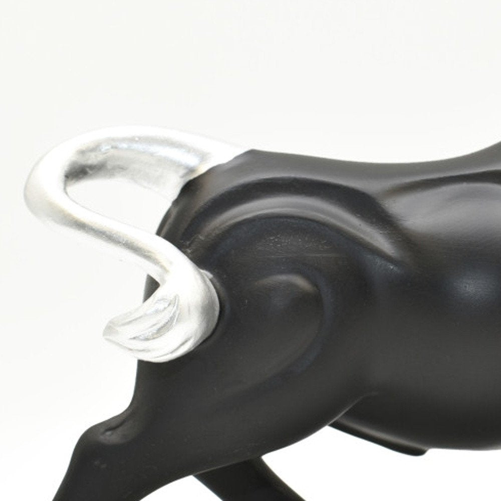 5" Black And Silver Resin Bull Tabletop Sculpture