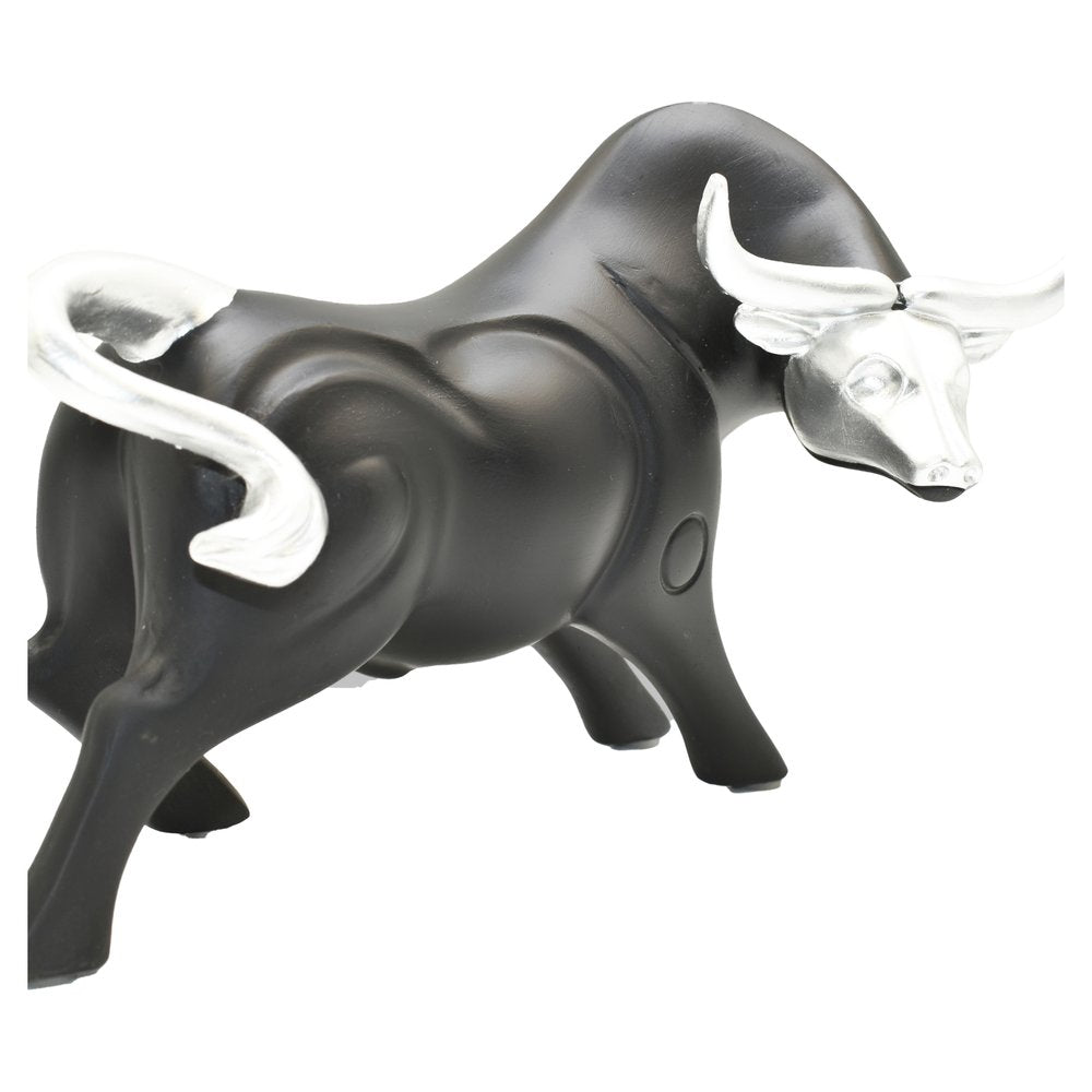 5" Black And Silver Resin Bull Tabletop Sculpture