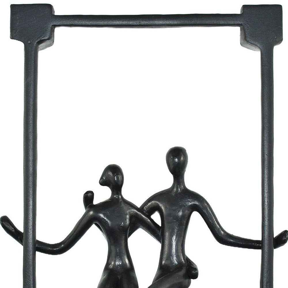 Set of Three Black Resin People Tabletop Sculpture