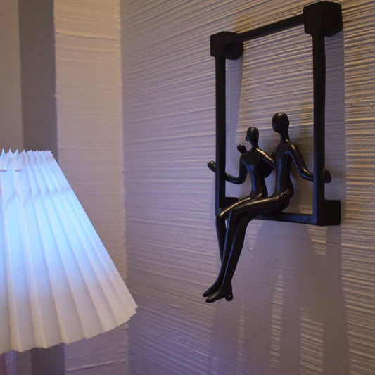 Set of Three Black Resin People Tabletop Sculpture