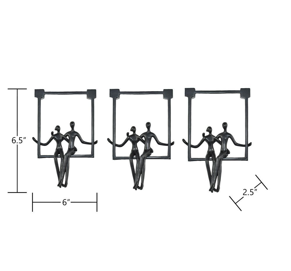 Set of Three Black Resin People Tabletop Sculpture