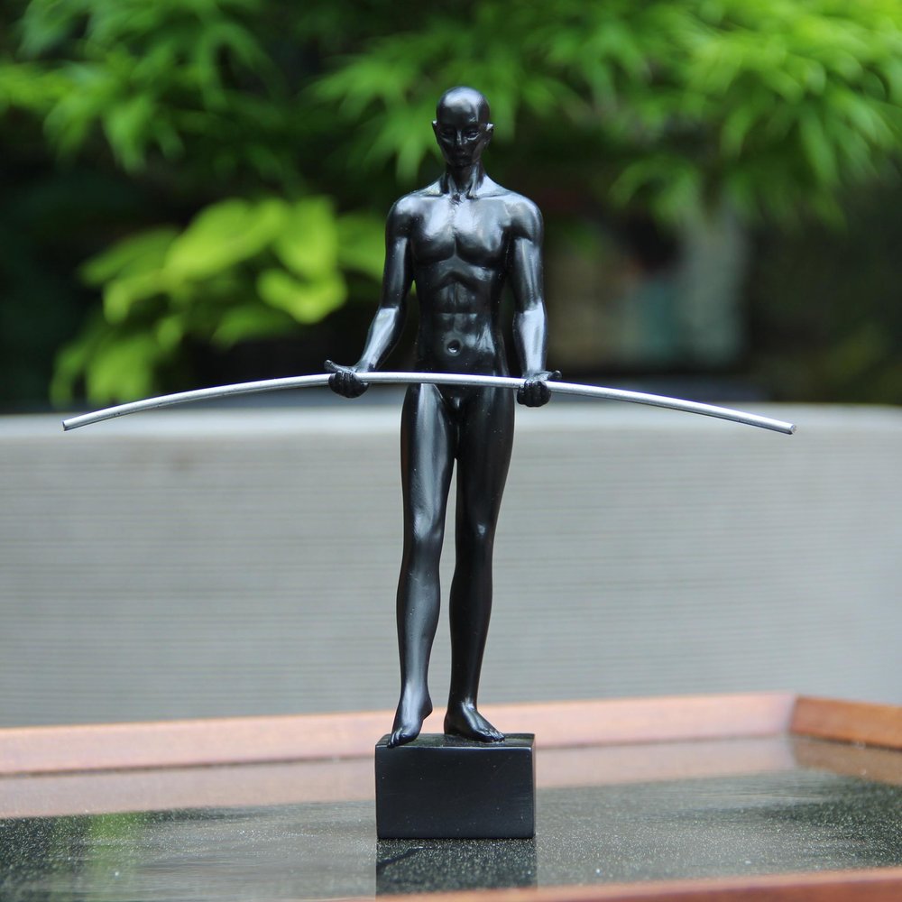 8" Black Resin Man Tabletop Sculpture