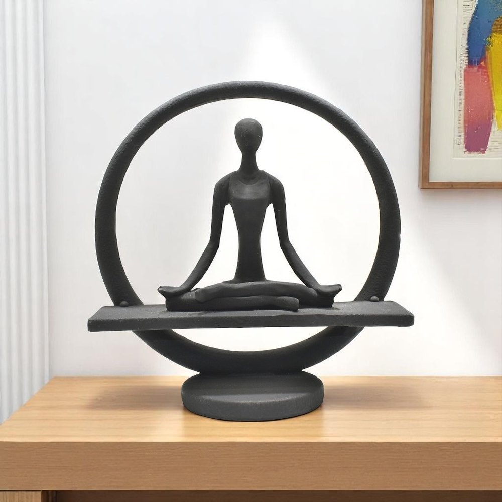 8" Black Resin Yoga Meditation Tabletop Sculpture