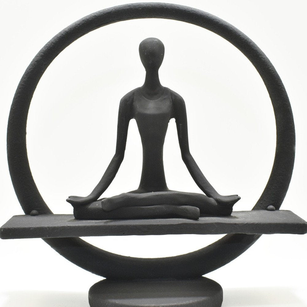 8" Black Resin Yoga Meditation Tabletop Sculpture