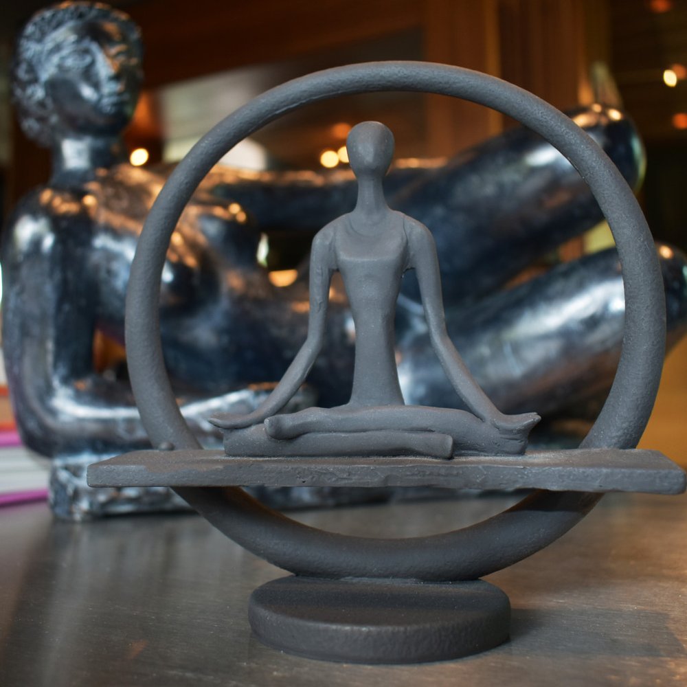 8" Black Resin Yoga Meditation Tabletop Sculpture