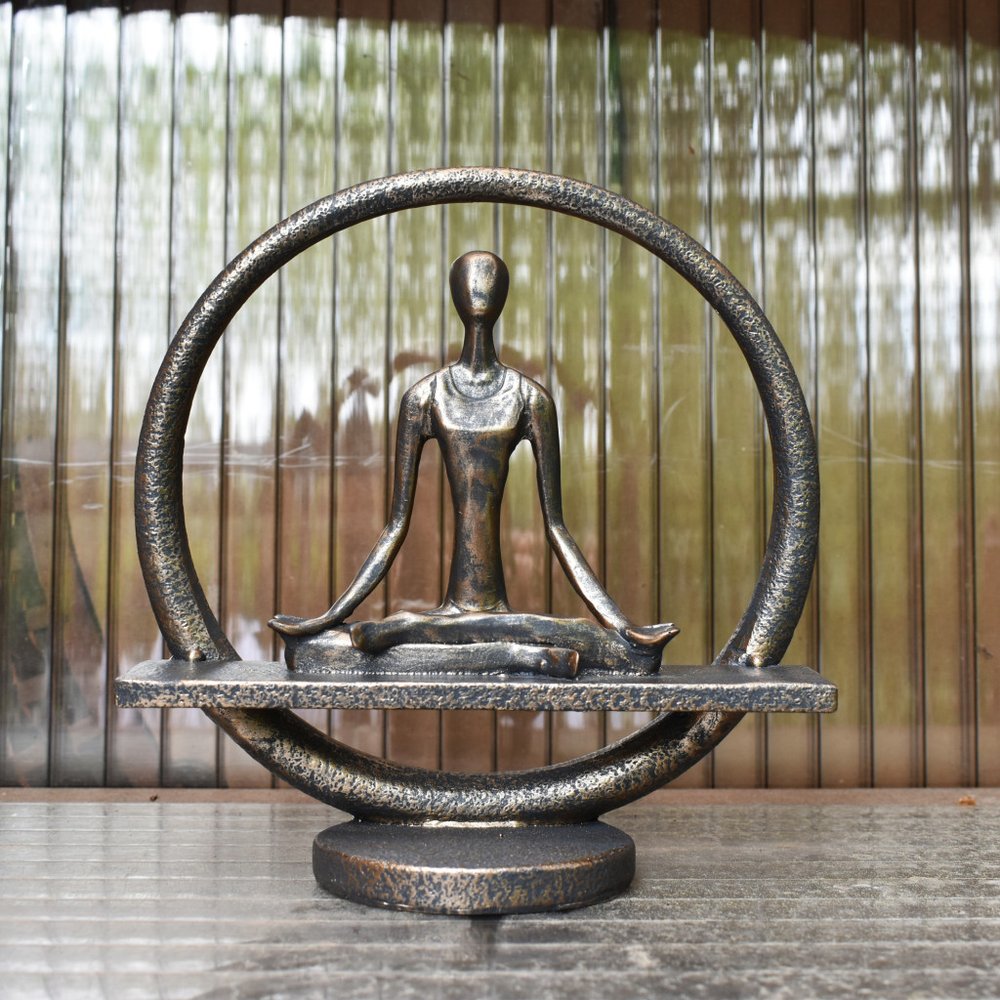 7" Pewter Resin Yoga Meditation Tabletop Sculpture