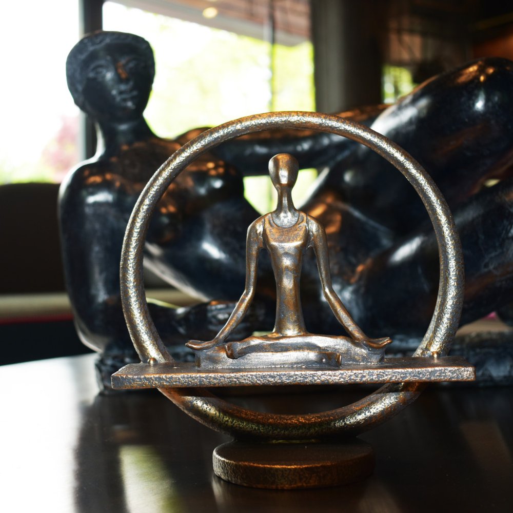 7" Pewter Resin Yoga Meditation Tabletop Sculpture