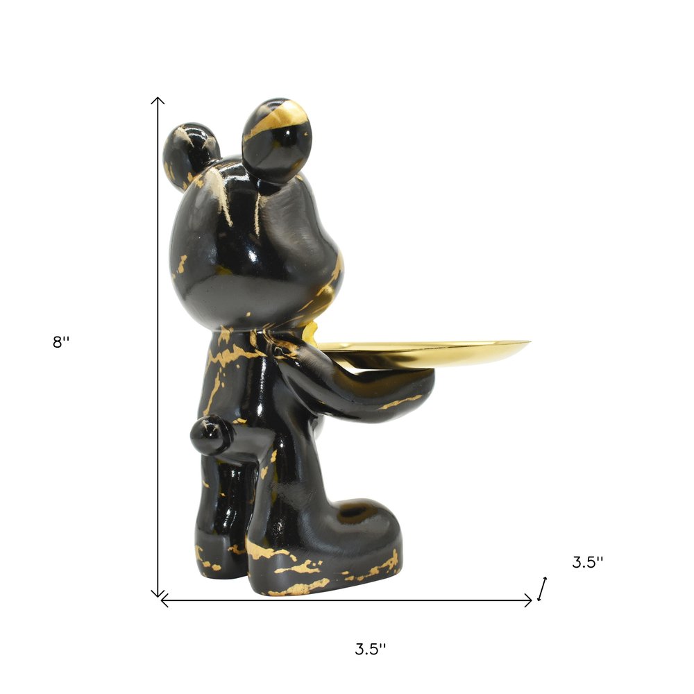 8" Black And Gold Resin Tabletop Sculpture