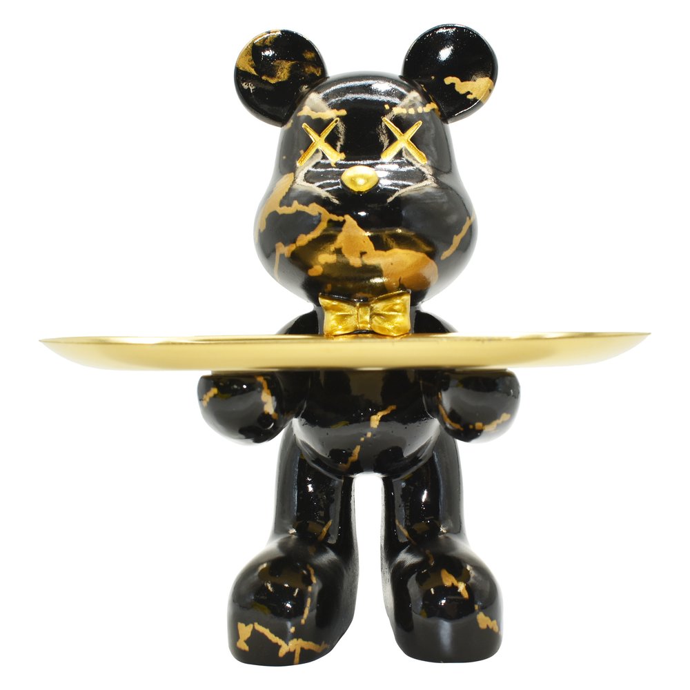 8" Black And Gold Resin Tabletop Sculpture