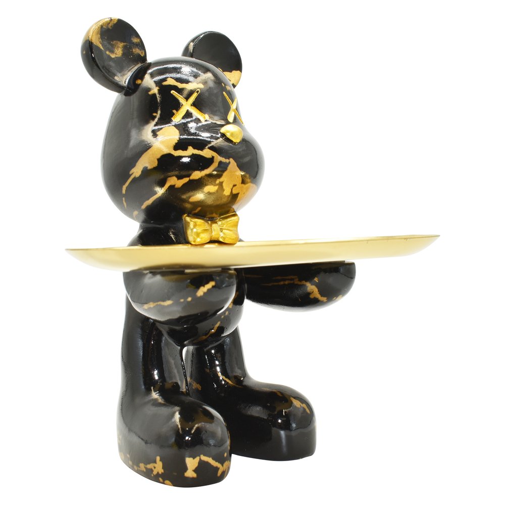 8" Black And Gold Resin Tabletop Sculpture
