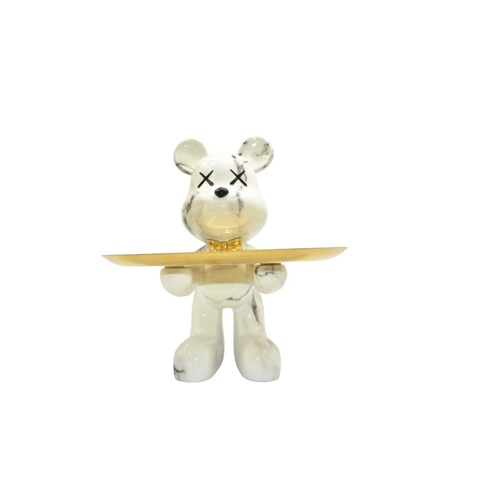 8" Off White And Gold Resin Tabletop Sculpture