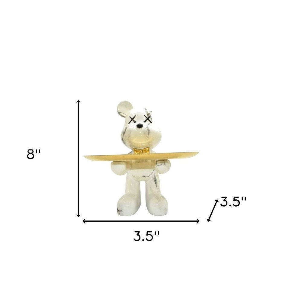 8" Off White And Gold Resin Tabletop Sculpture