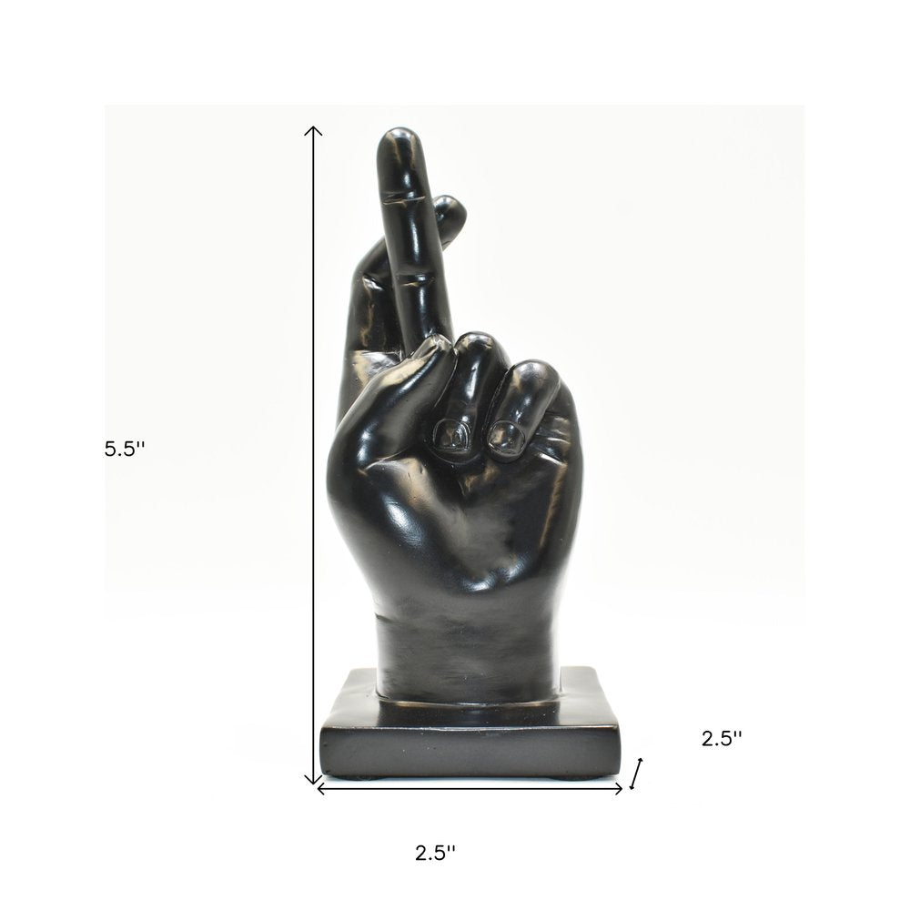 6" Black Resin Hand Tabletop Sculpture
