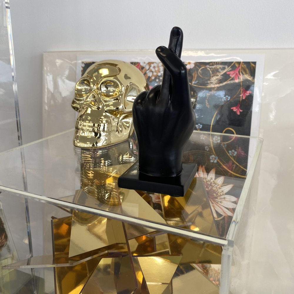 6" Black Resin Hand Tabletop Sculpture