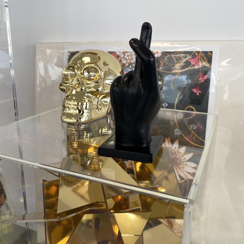 6" Black Resin Hand Tabletop Sculpture