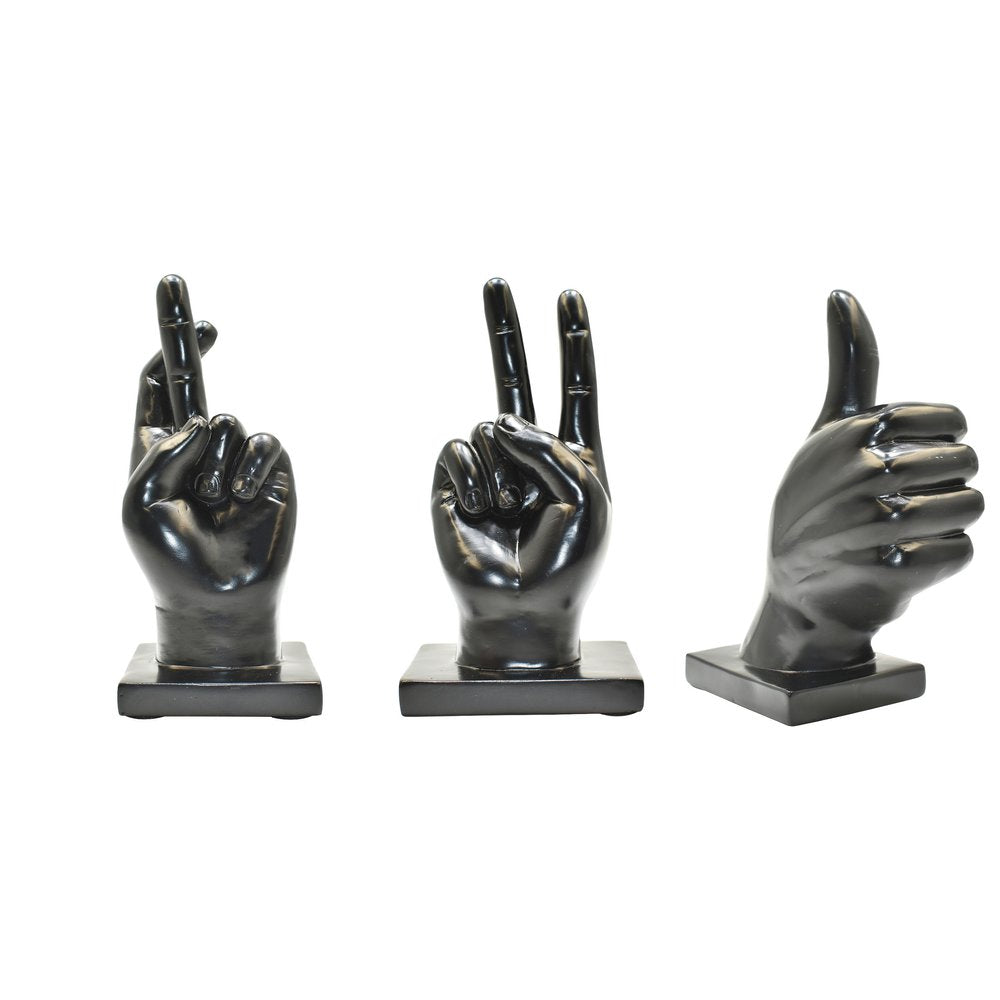 Set of Three Black Resin Hand Tabletop Sculpture